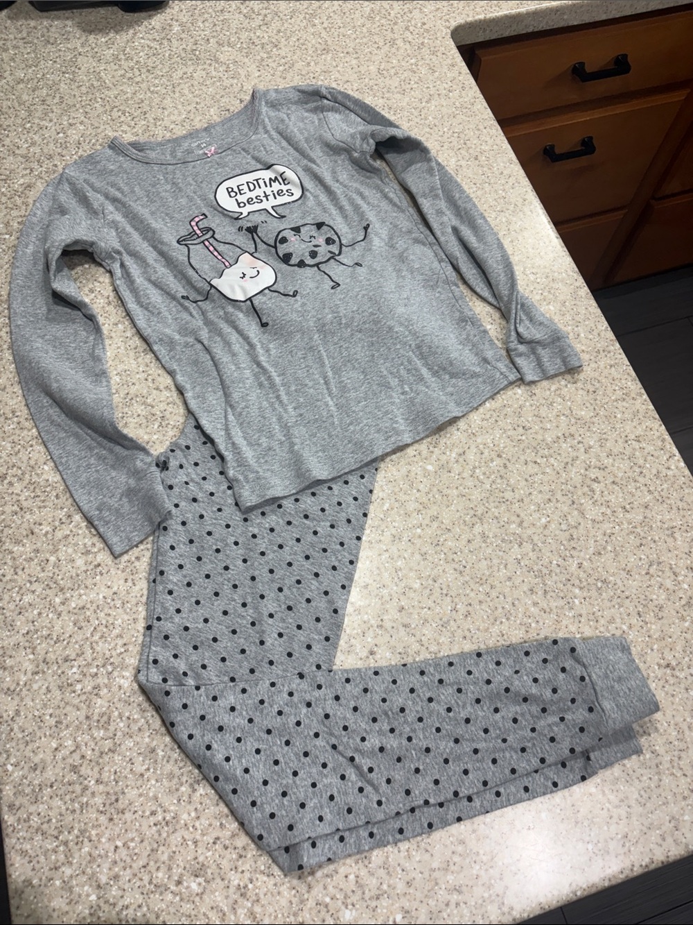 Carters size 14 long sleeve and pants pajamas milk and cookies cotton gray